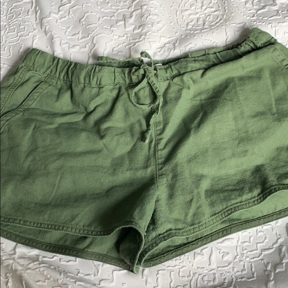 J Crew Fabric Tie Shorts Olive Green